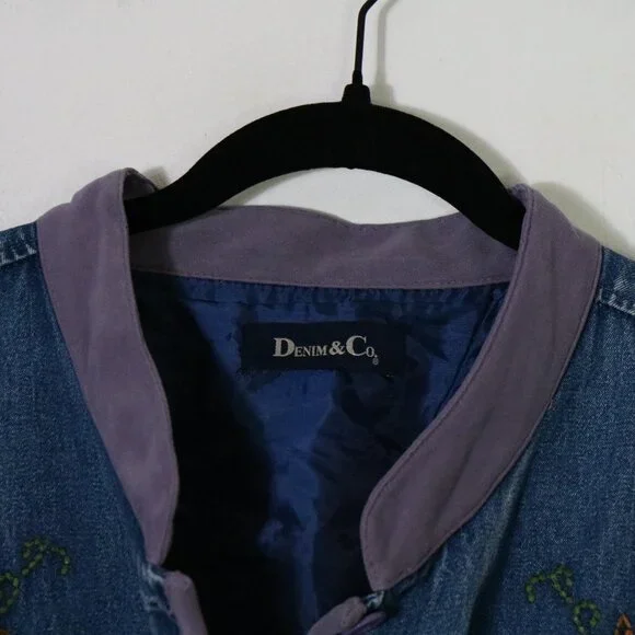 Vintage Denim Co Chore Jacket Womens XL Embroidered Paisley Boho Oversized Coat - Picture 4 of 6